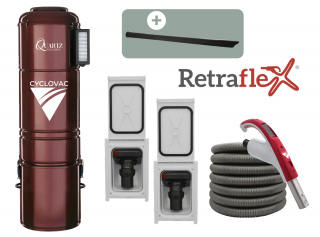 Central vacuum Quartz Exclusive hybrid with 2 Retraflex retractable hose inlets including attachments and the installation kit