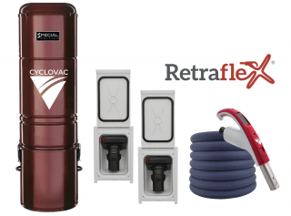 Aspirateur central Special Edition 2025 hybride avec 2 prises de Boyau rétractable Retraflex comprenant les accessoires et l'ensemble d'installation - Boyau Softtouch