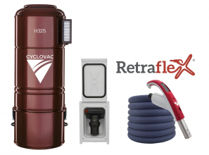 Central vacuum 325 - Hybrid with 1 Retraflex retractable hose inlet including attachments and the installation kit - With SoftTouch hose cover