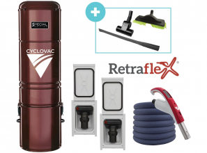 Central vacuum Special Edition 2025 hybrid with 2 Retraflex retractable hose inlet including attachments and the installation kit - Softtouch hose