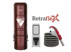 Central vacuum 625 hybrid with Retraflex attachments kit with SpeedyFlex hose and Exclusive Cyclovac handle - Without hose cover