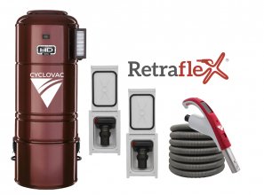 Central vacuum HD925 hybrid with 2 Retraflex retractable hose inlets including attachments and the installation kit