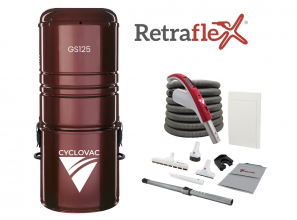 Central vacuum 125 with bag - Attachment kit 24V with 1 Retraflex retractable hose inlet - Attachments and the installation kit
