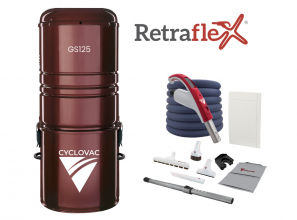 Central vacuum 125 with bag and 24V attachment kit with 1 Retraflex retractable hose with Softtouch cover -  Inlet including attachments and the installation kit