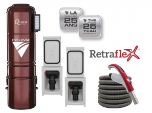 Aspirateur central Quartz Exclusive hybride avec 2 prises de boyau rétractable Retraflex comprenant les accessoires et l'ensemble d'installation