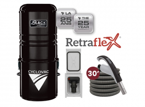 Black Friday - Combo Retraflex - Central Vacuum 125 Black Edition with bag with 1 Retraflex retractable hose inlet including attachments and the installation kit - Speedyflex hose 30' (9.14 m)