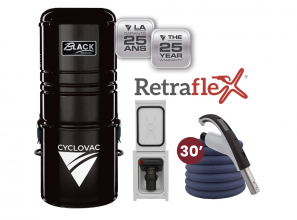 Black Friday - Combo Retraflex - Central Vacuum 125 Black Edition with bag with 1 Retraflex retractable hose inlet including attachments and the installation kit - Softtouch hose 30' (9.14 m)