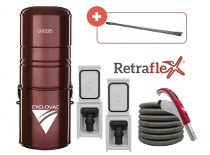 Aspirateur central 525 - Avec sac - Ensemble d'accessoires Retraflex avec 2 prises et boyau SpeedyFlex