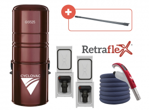 Aspirateur central 525 - Avec sac - Ensemble d'accessoires Retraflex avec 2 prises et boyau SoftTouch
