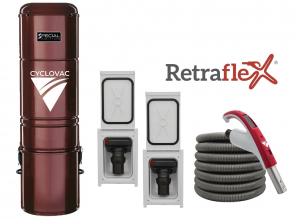 Aspirateur central Special Edition 2025 hybride avec 2 prises de Boyau rétractable Retraflex comprenant les accessoires et l'ensemble d'installation - Boyau SpeedyFlex