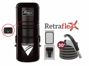 Black Friday - Combo Retraflex - Central Vacuum 125 Black Edition with bag with 1 Retraflex retractable hose inlet including attachments and the installation kit - Speedyflex hose 30' (9.14 m)