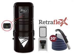 Black Friday - Combo Retraflex - Central Vacuum 125 Black Edition with bag with 1 Retraflex retractable hose inlet including attachments and the installation kit - Softtouch hose 30' (9.14 m)